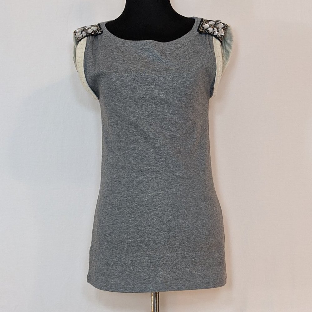 3/$20 GAP Shirt Grey Bejeweled Capped Sleeves